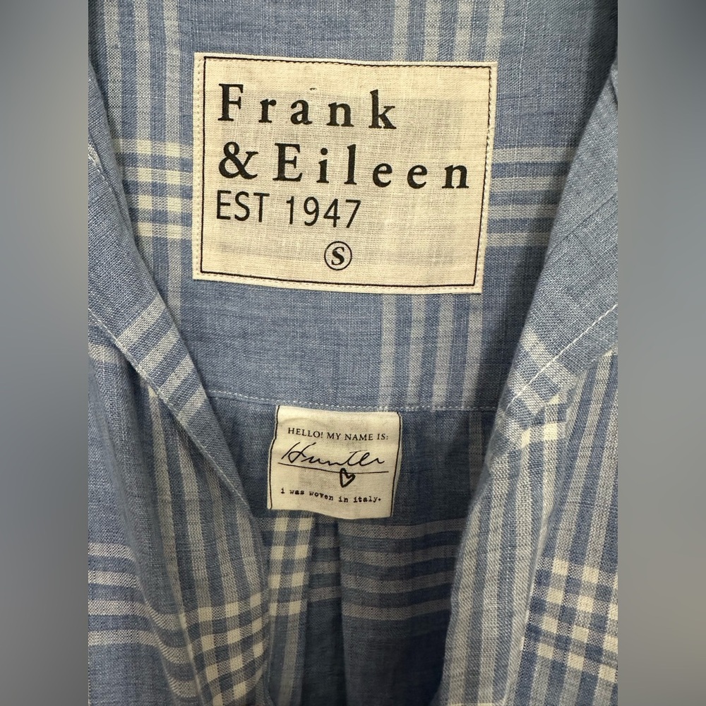Frank & Eileen Hunter Shirt Dress Size Small Linen Blue Plaid Long Sleeve - Picture 4 of 7